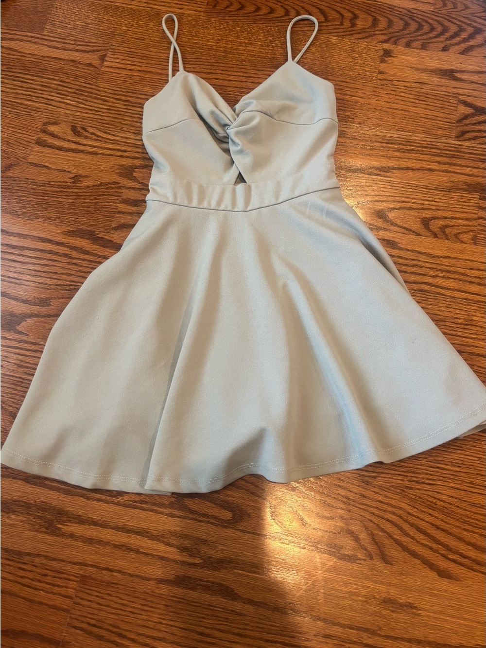Light Sage Twist Front Spaghetti Strap Skater Dress